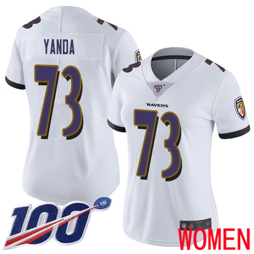 Baltimore Ravens Limited White Women Marshal Yanda Road Jersey NFL Football 73 100th Season Vapor Untouchable